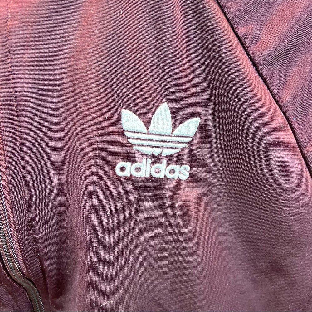 Ladies Small Maroon Full Zip Adidas Triple Stripe Trefoil Track Jacket Small - Picture 14 of 15